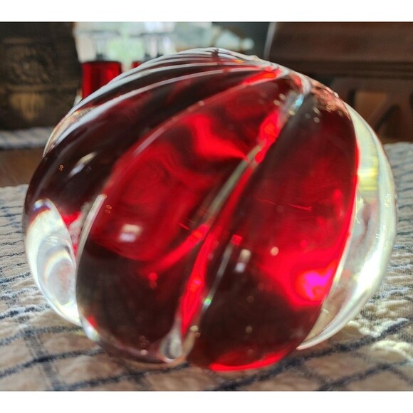 Ruby Red Encased Glass Paperweight Signed "Donghio 97" VTG Gift Idea READ - Picture 8 of 11